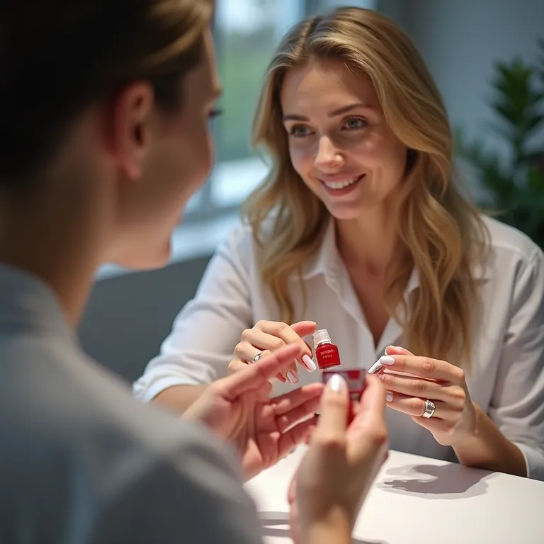Manicure explicando a importância do esmalte para a francesinha.