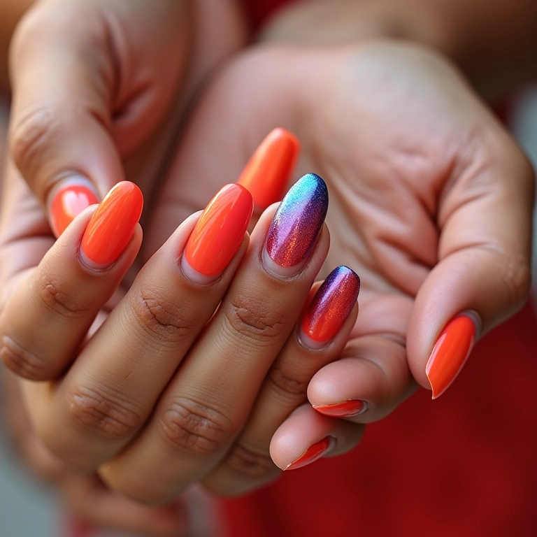 Mãos com diferentes cores de esmalte vibrantes, tendências de 2026.