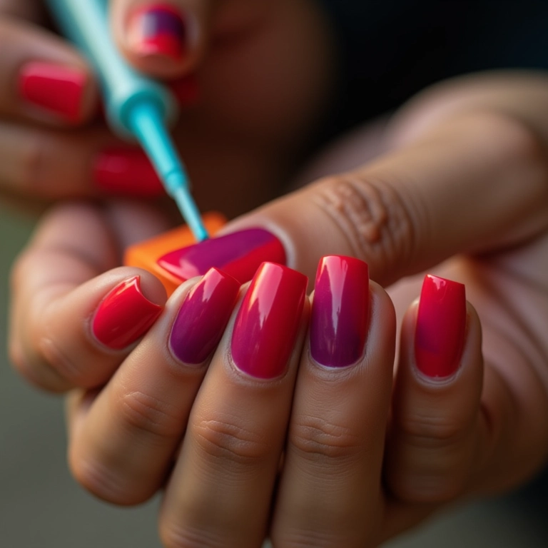 Mãos com diversos esmaltes coloridos.