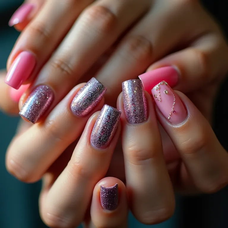 Mãos com unhas decoradas para o Ano Novo.