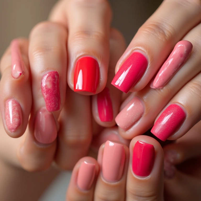 Mãos diversas exibindo cores vibrantes de esmaltes Essie.