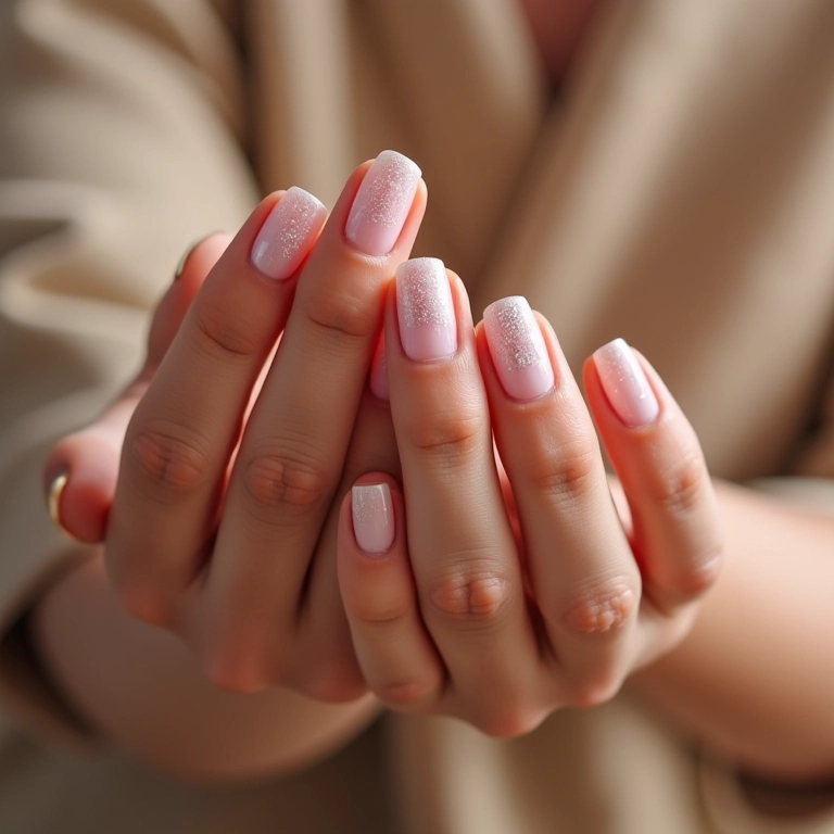 Mãos diversas exibindo unhas de gel decoradas com arte delicada.