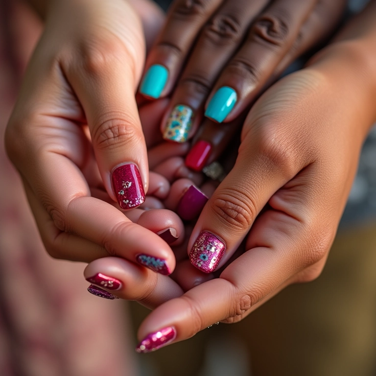 Mãos diversas exibindo unhas decoradas com esmalte Xodó.