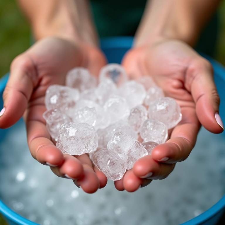 Mãos em água fria para secar o esmalte.