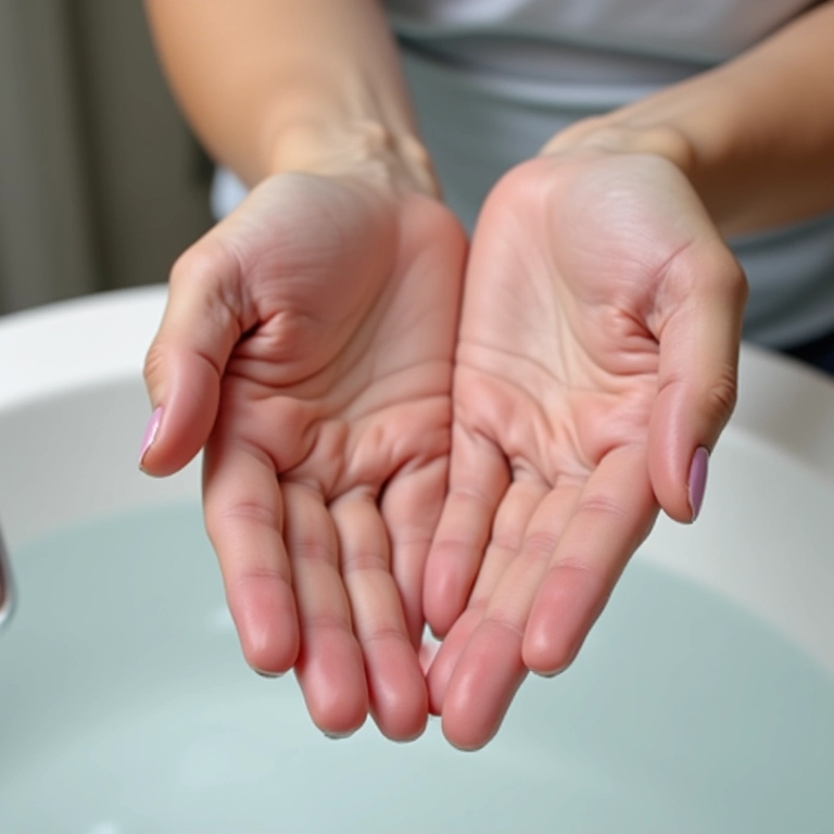 Mãos evitando água quente.