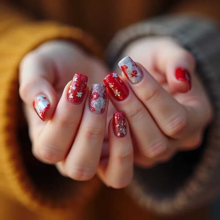 Mãos femininas com unhas de gel coloridas para o Ano Novo 2026.