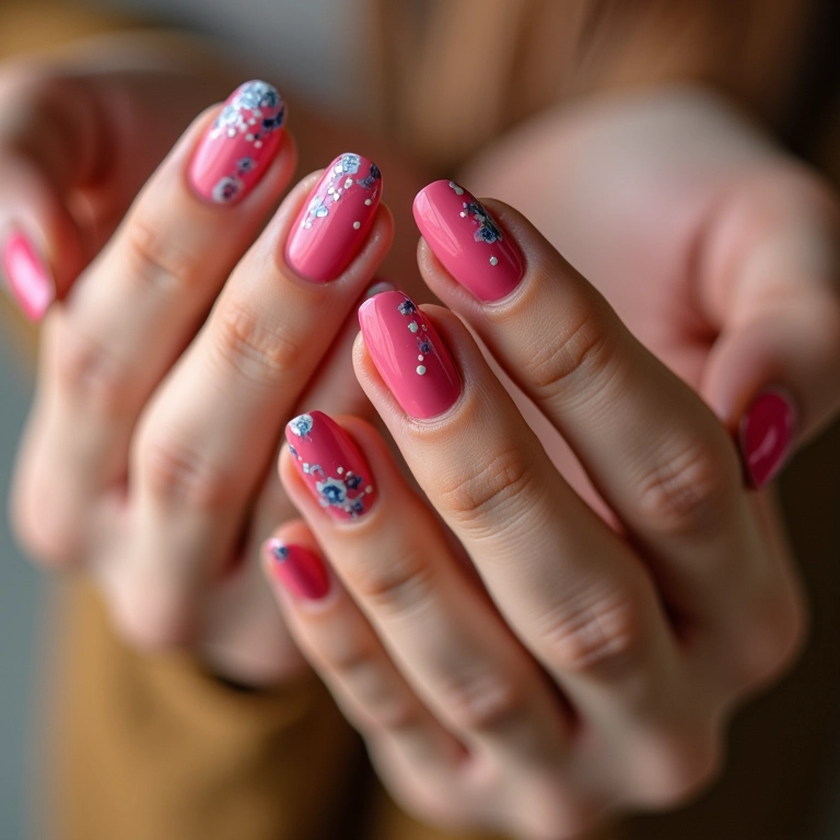 Mãos femininas com unhas decoradas da moda
