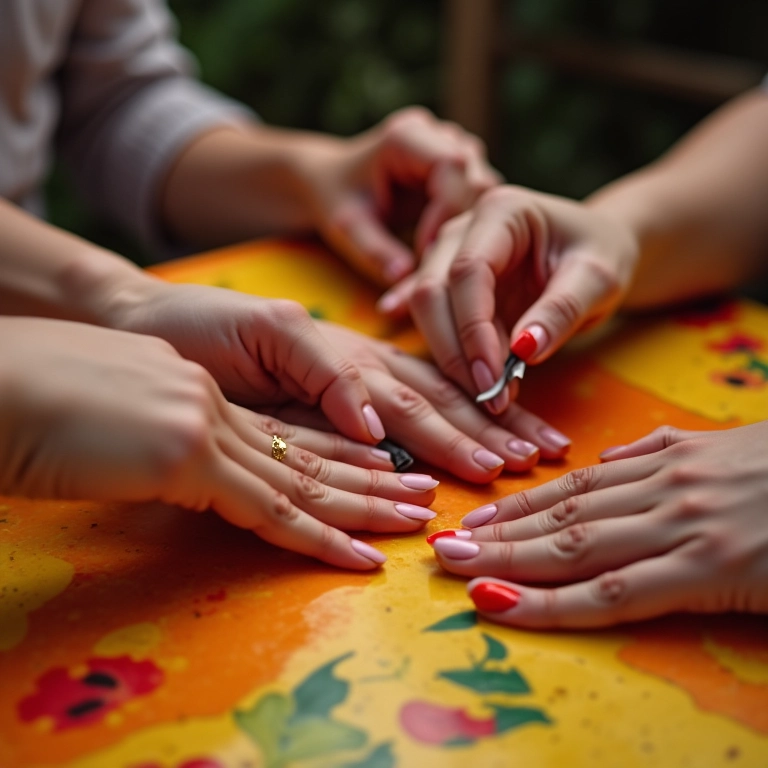 Mãos removendo esmalte com métodos alternativos.