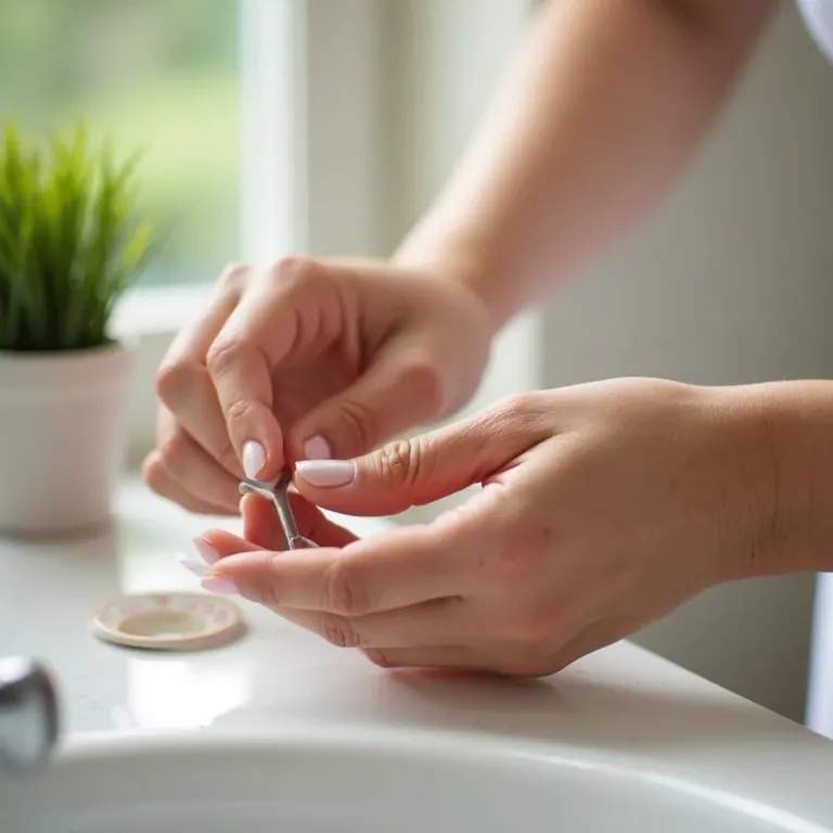 Mãos removendo esmalte com removedor, mostrando a remoção adequada do esmalte.