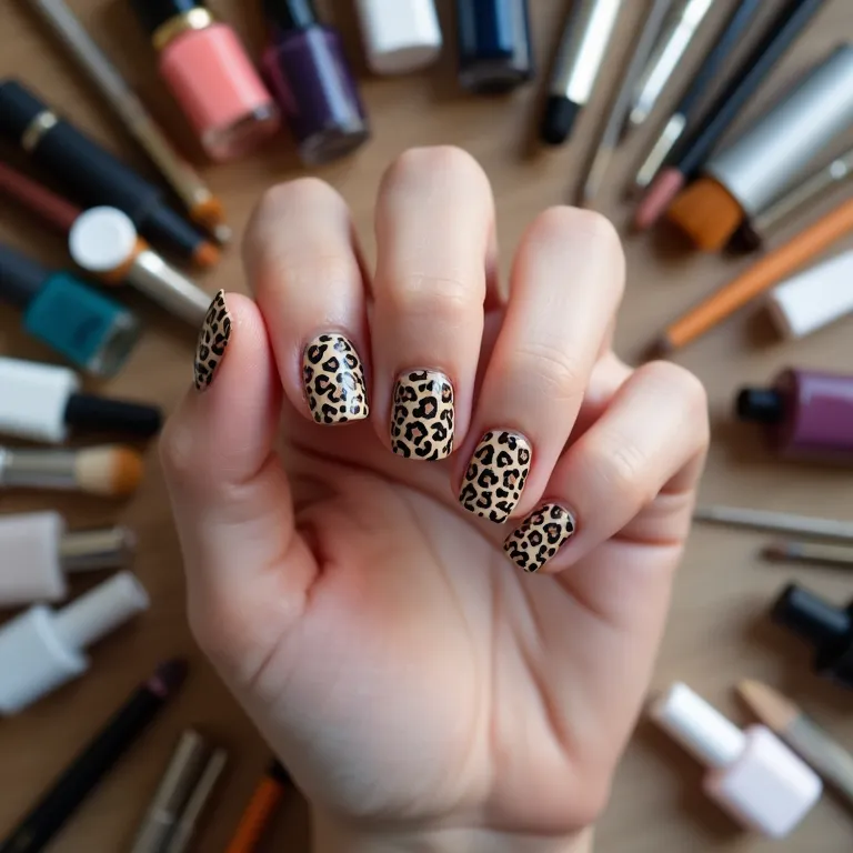 Materiais essenciais para criar unhas decoradas com estampa de onça.