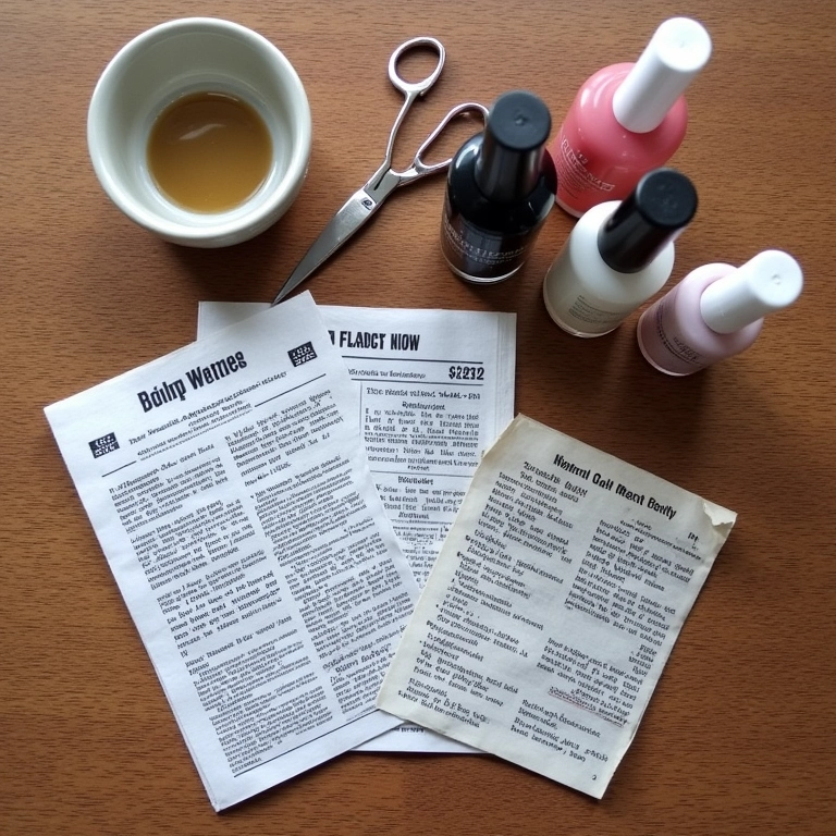 Materiais para unha de jornal organizados.