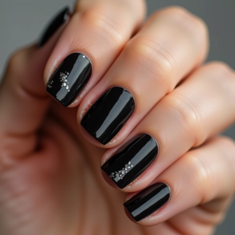 Meia lua invertida preta: um toque retrô nas unhas.
