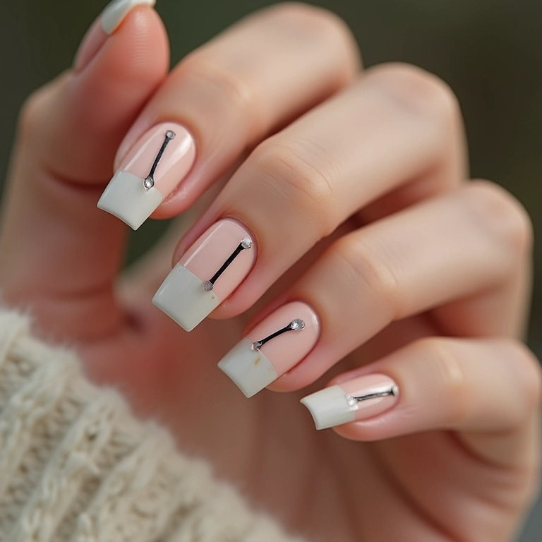 Minimalismo com traços finos em unhas quadradas.