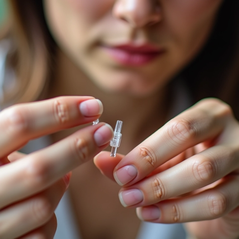Mulher aplicando esmalte em unha quebrada como adesivo temporário.