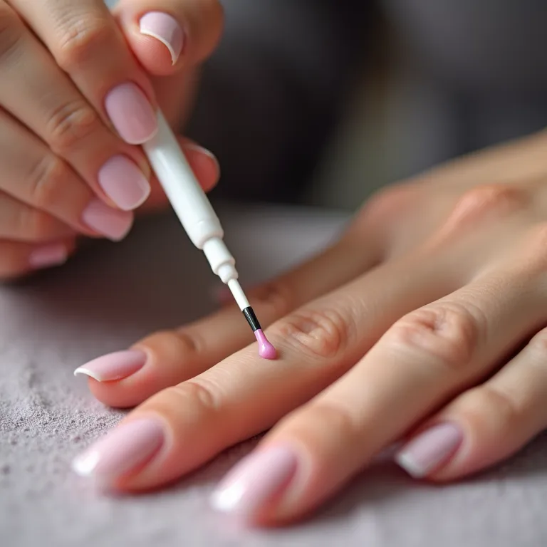 Mulher aplicando extra brilho nas unhas para maior durabilidade.