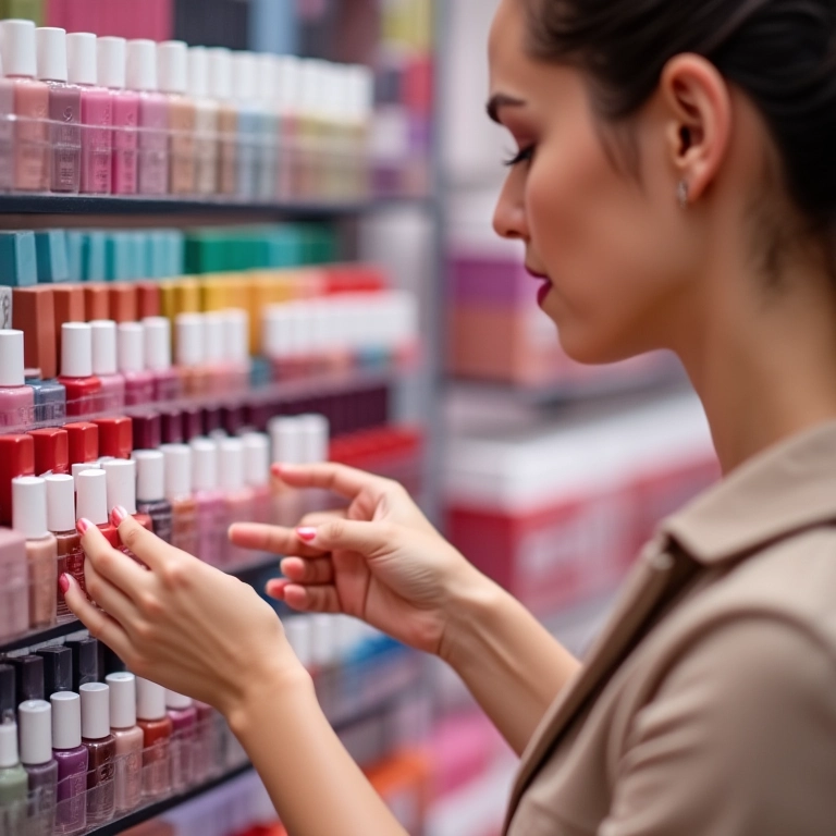 Mulher comprando esmaltes Essie em loja de cosméticos online.