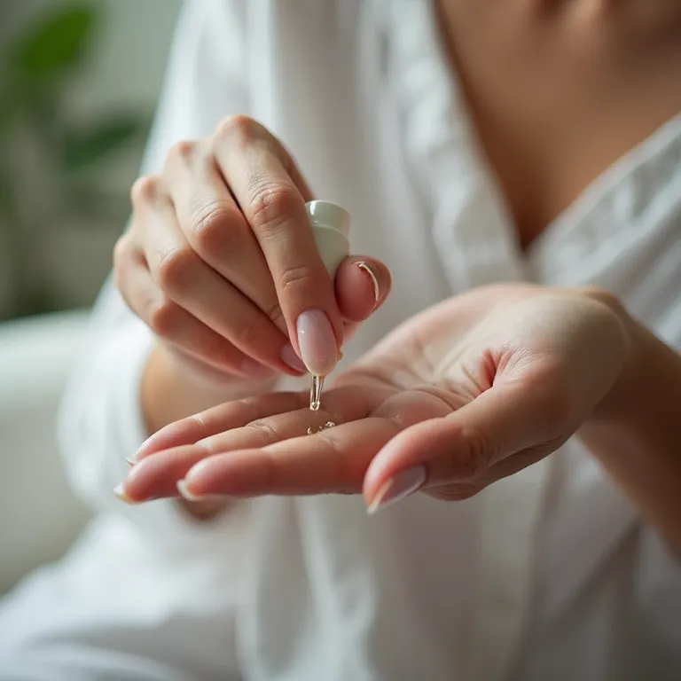 Mulher cuidando das unhas com óleo de cutícula.