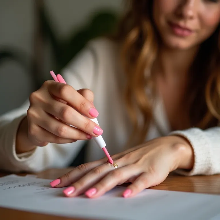 Mulher fazendo unhas de gel em casa.