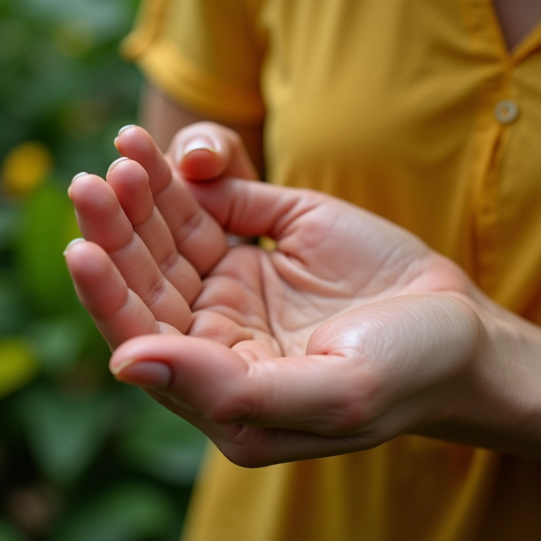 Mulher massageando creme hidratante nas mãos com foco nas cutículas.