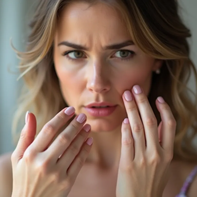 Mulher preocupada examinando suas unhas após o uso de banho de gel.