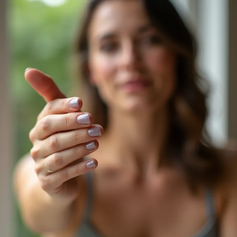 Mulher relaxando com unhas pintadas.