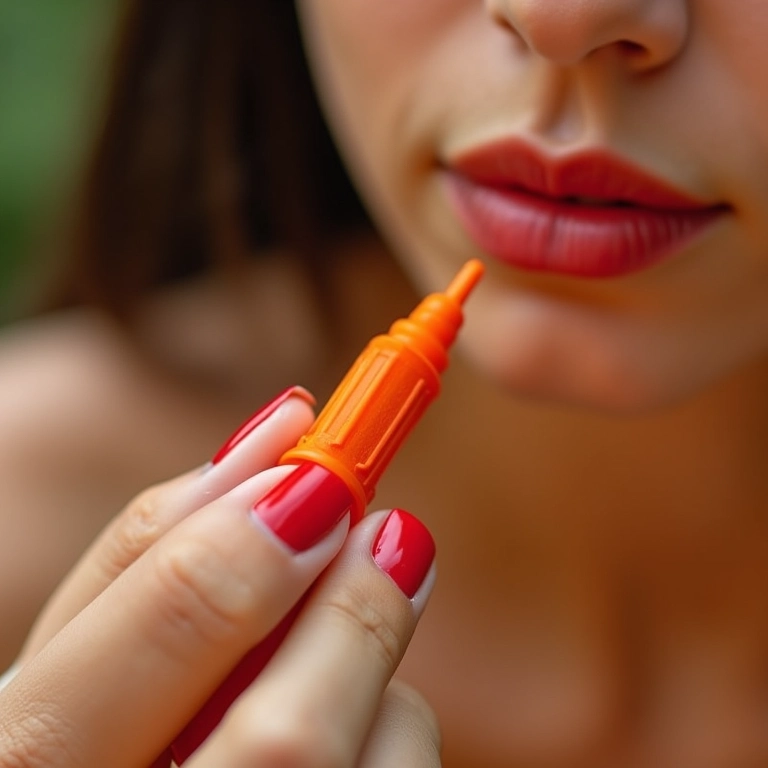 Mulher usando palito de laranjeira para corrigir esmalte na unha.