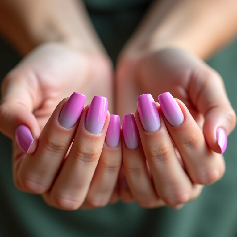 Nail art com degradê suave.