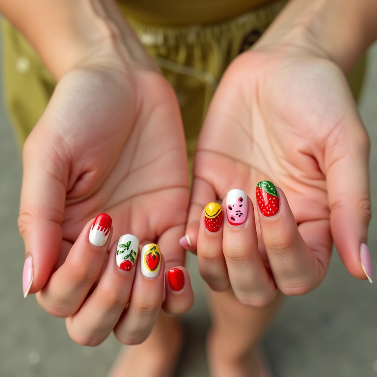 Nail art com frutas divertidas.