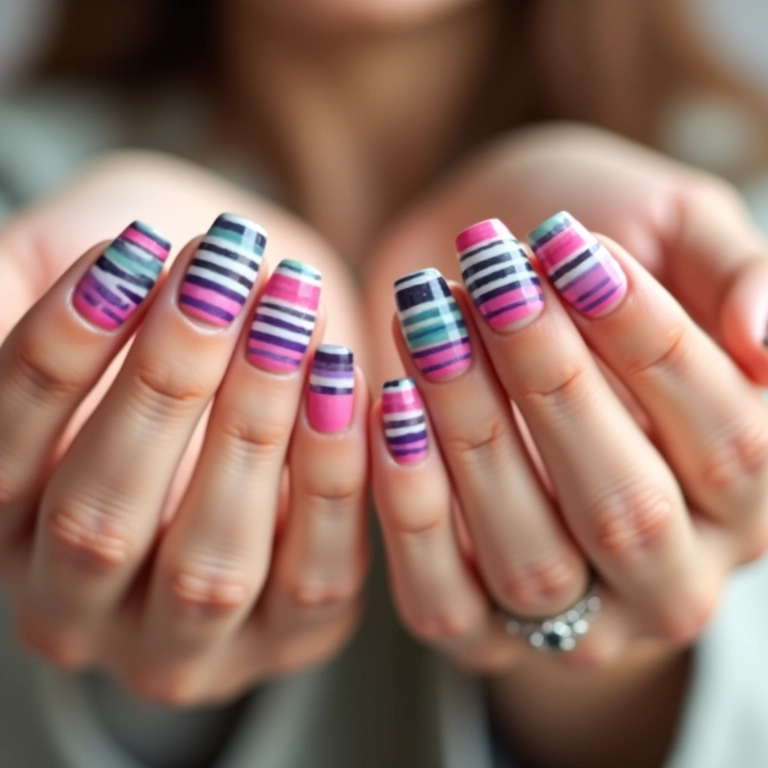 Nail art com listras divertidas.
