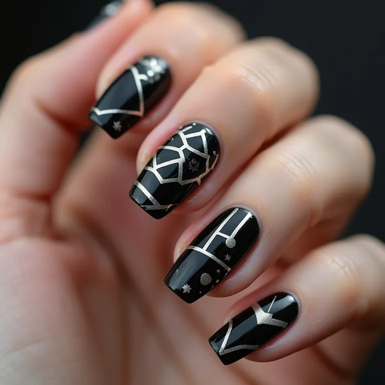 Nail art geométrica preta: modernidade e estilo nas unhas.