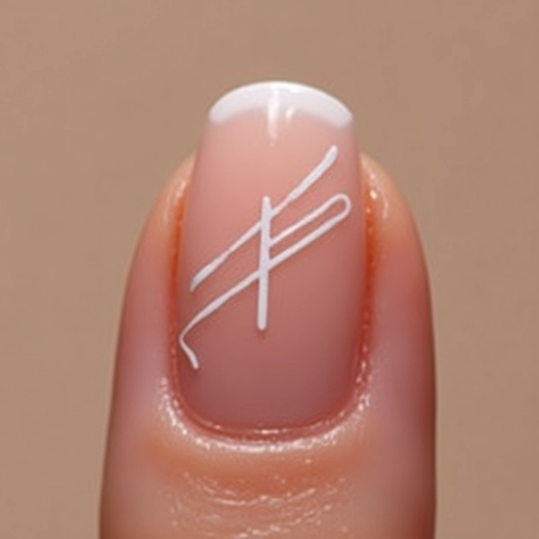 Nail art minimalista com traços geométricos.