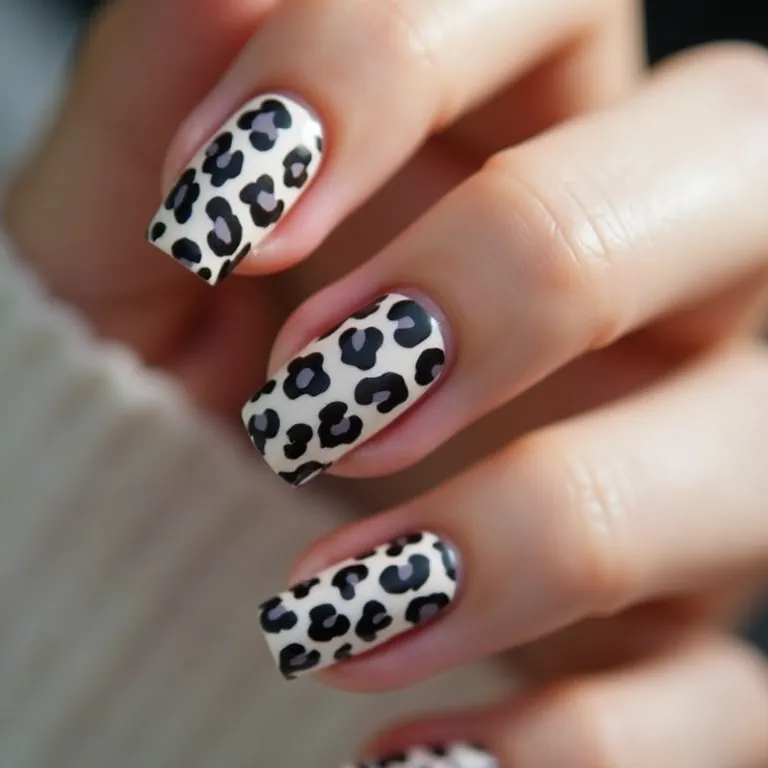 Nail art minimalista de onça, design sutil e elegante.