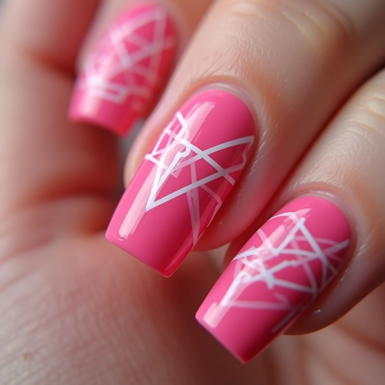 Nail art rosa geométrico: modernidade e estilo nas unhas.