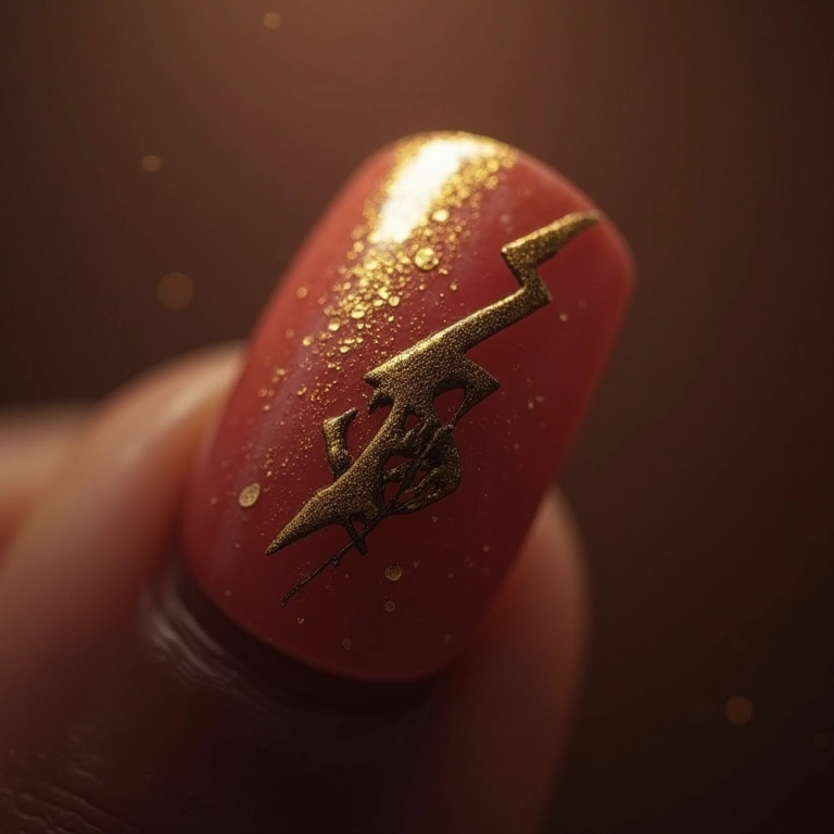 Nail art temática de Harry Potter: Pomo de Ouro e brasão de Hogwarts.