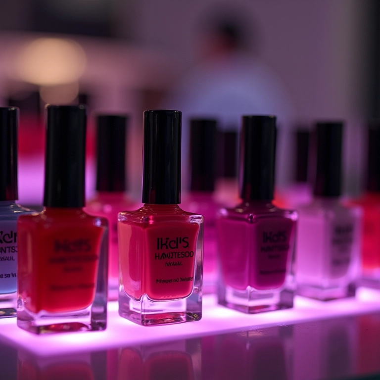 Nichos iluminados com LED para organizar esmaltes.