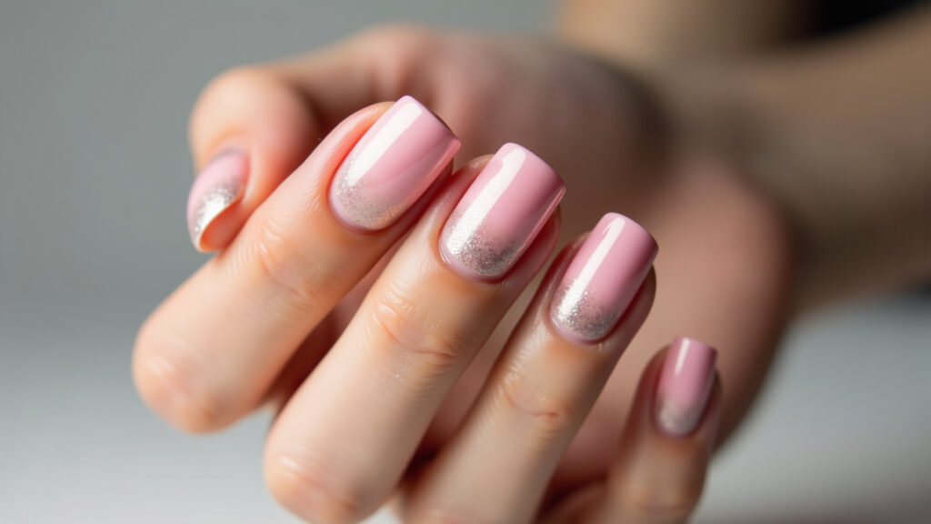 Ombré nude rosé em unhas.