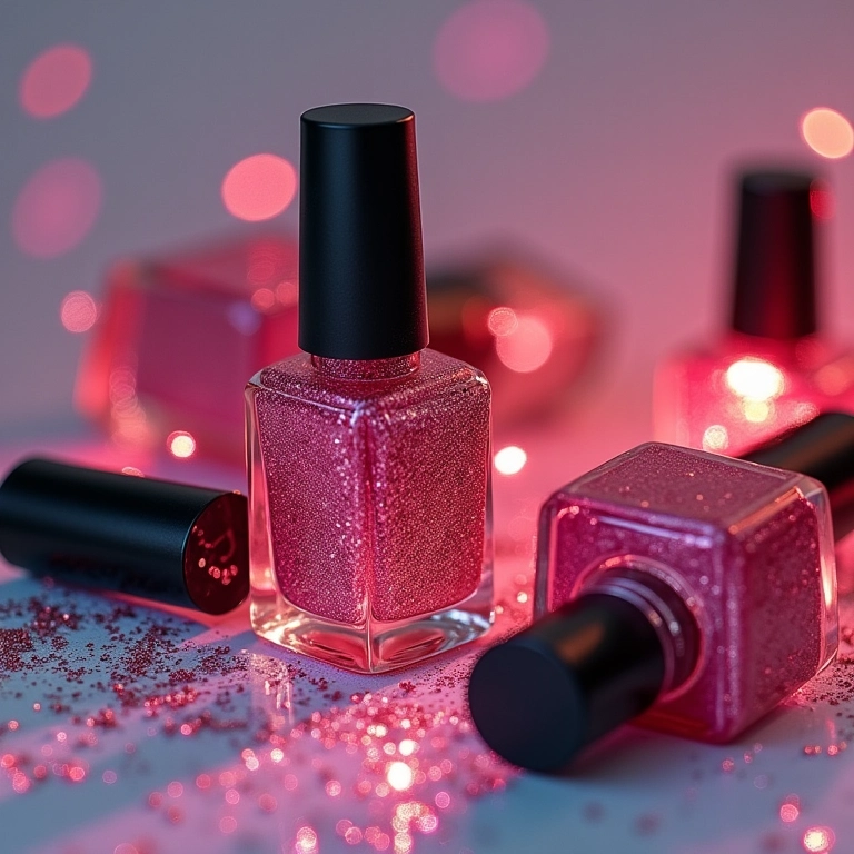 Papel de parede com efeito glitter e esmaltes.