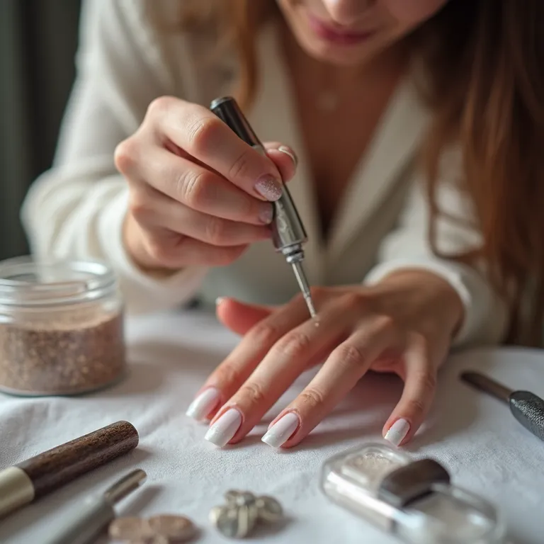 Passo a passo de como aplicar glitter nas unhas brancas.