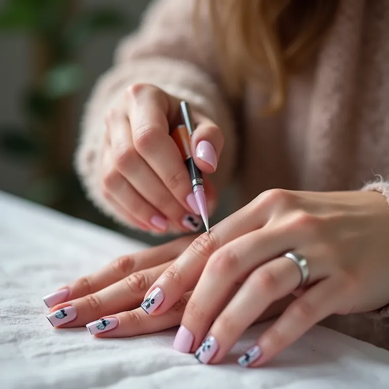 Passo a passo simplificado para fazer unhas de gel decoradas com borboleta em casa.