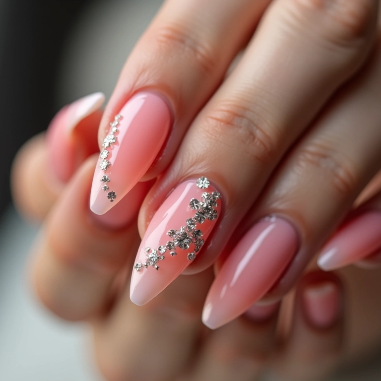 Pedrarias delicadas em unhas de fibra.
