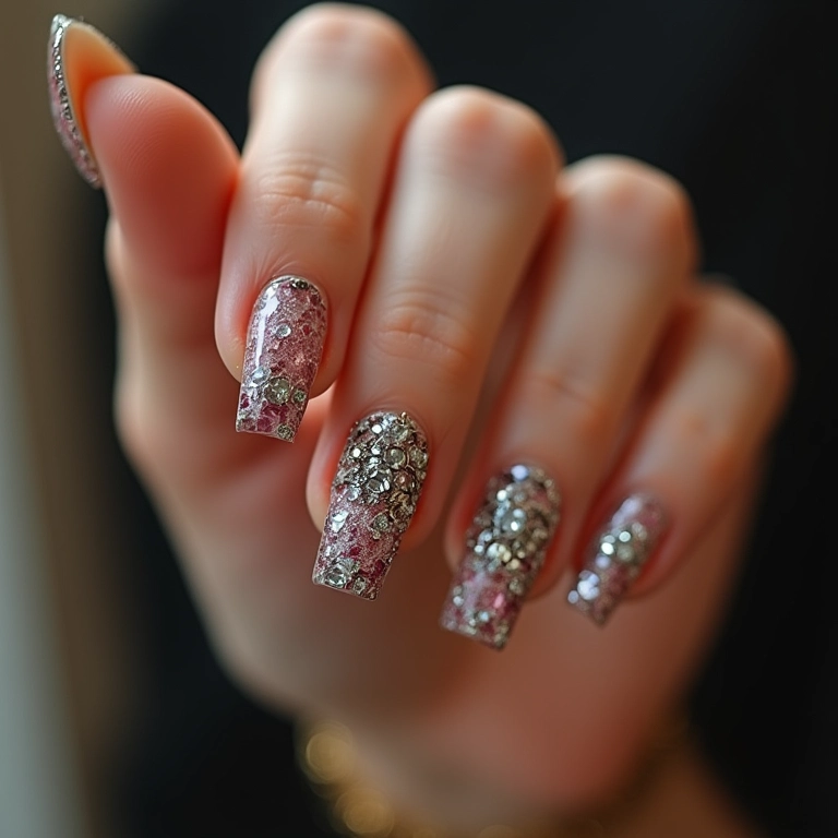 Pedrarias e cristais nas unhas: luxo e sofisticação.