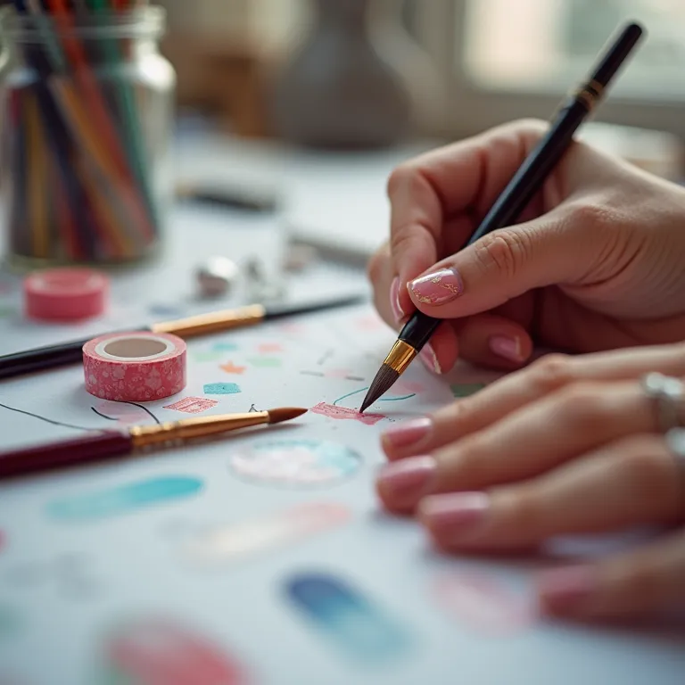 Pincéis finos e fitas adesivas para nail art.