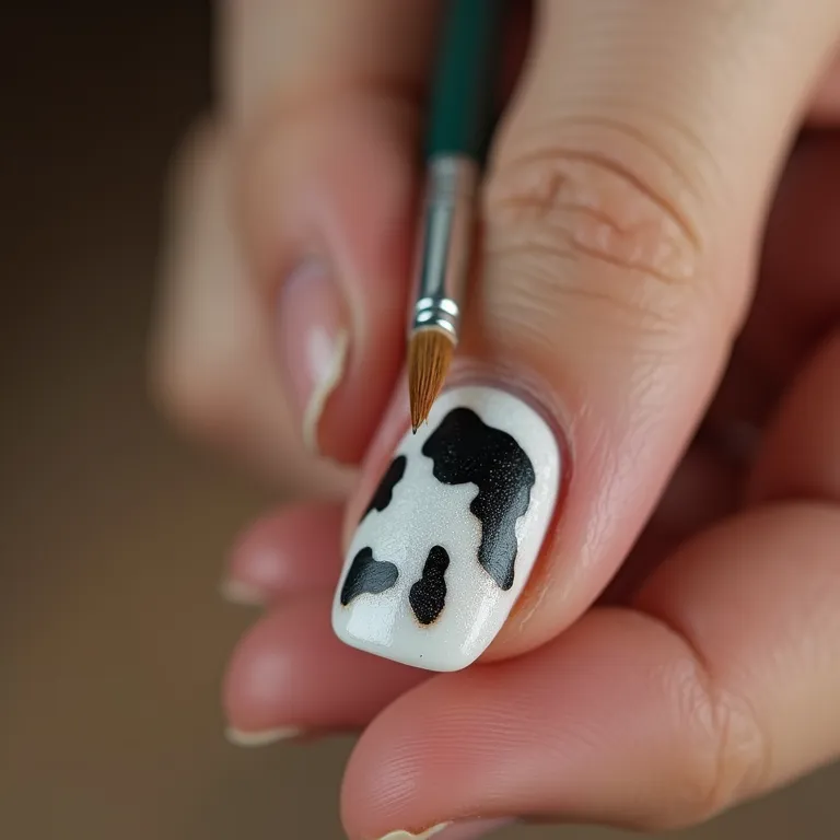 Pincel fino e palito para as manchas da unha de vaca.