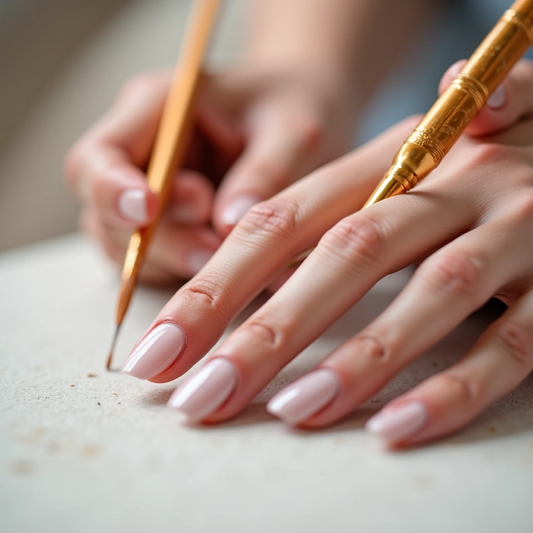 Pintando as unhas com uma camada de base clara.
