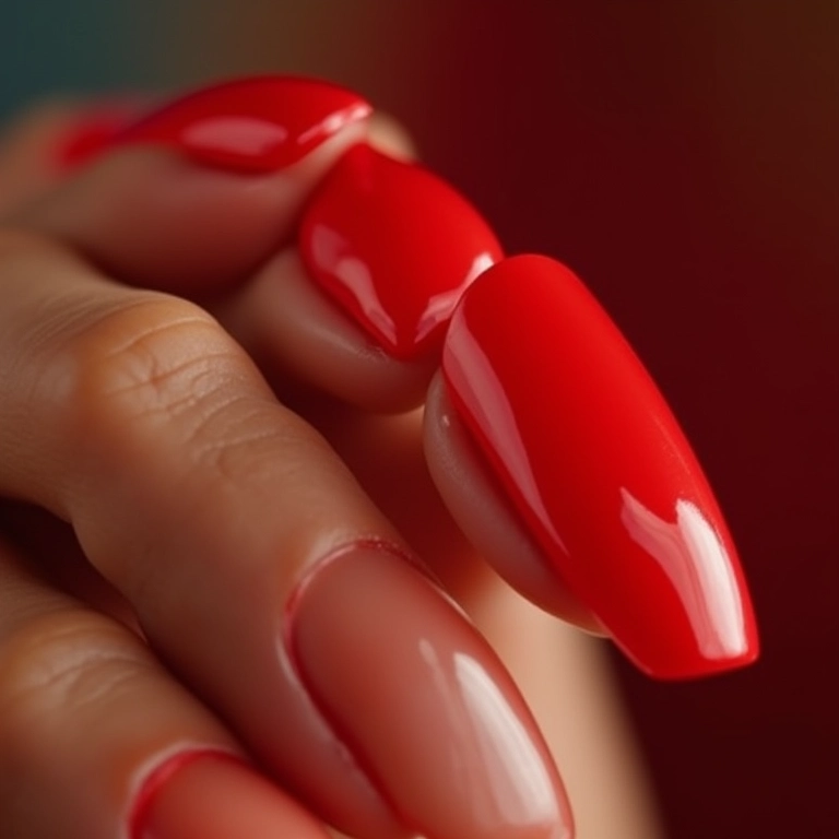 Poder e sensualidade em unhas de gel vermelhas.