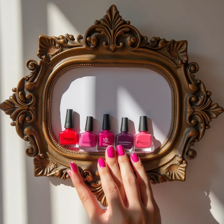 Porta esmalte com moldura decorativa.