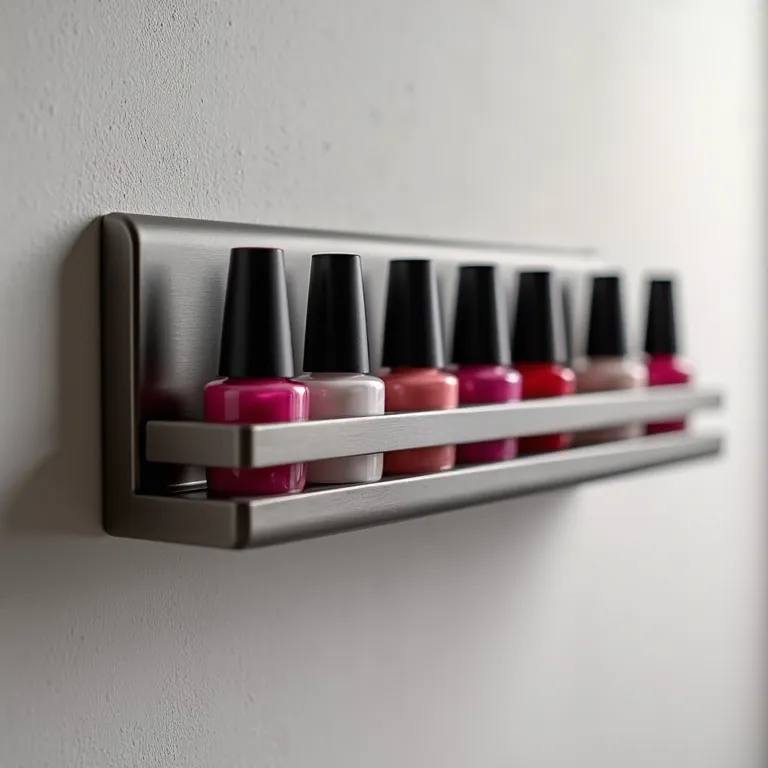 Porta esmalte de metal elegante na parede.