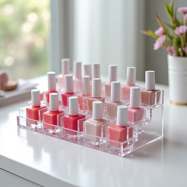Porta esmalte DIY com organizadores de acrílico.