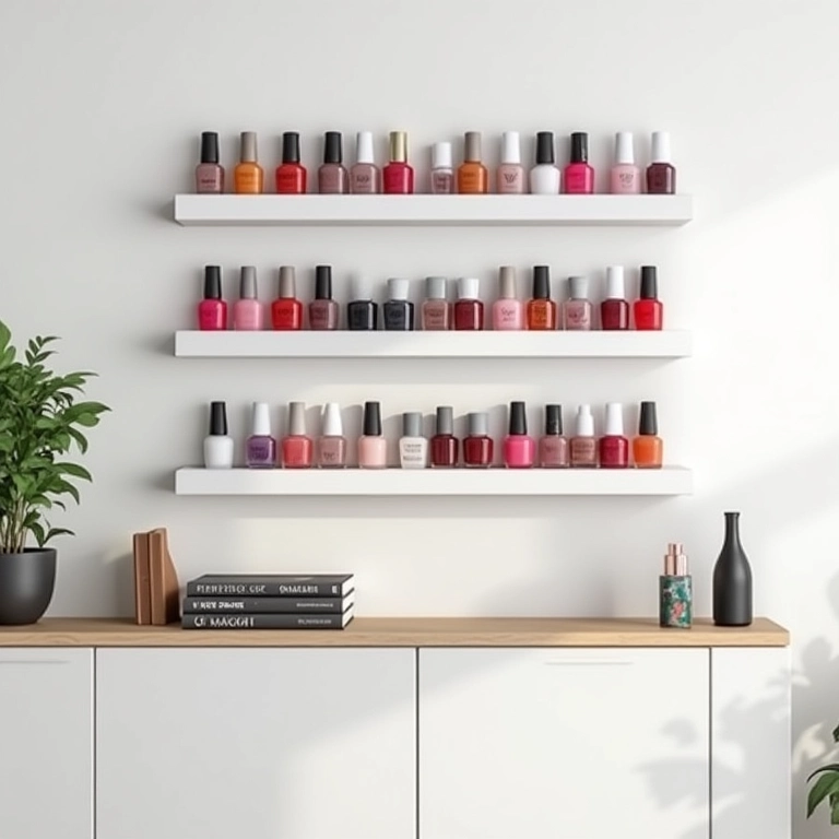 Porta esmalte DIY com prateleiras de parede.