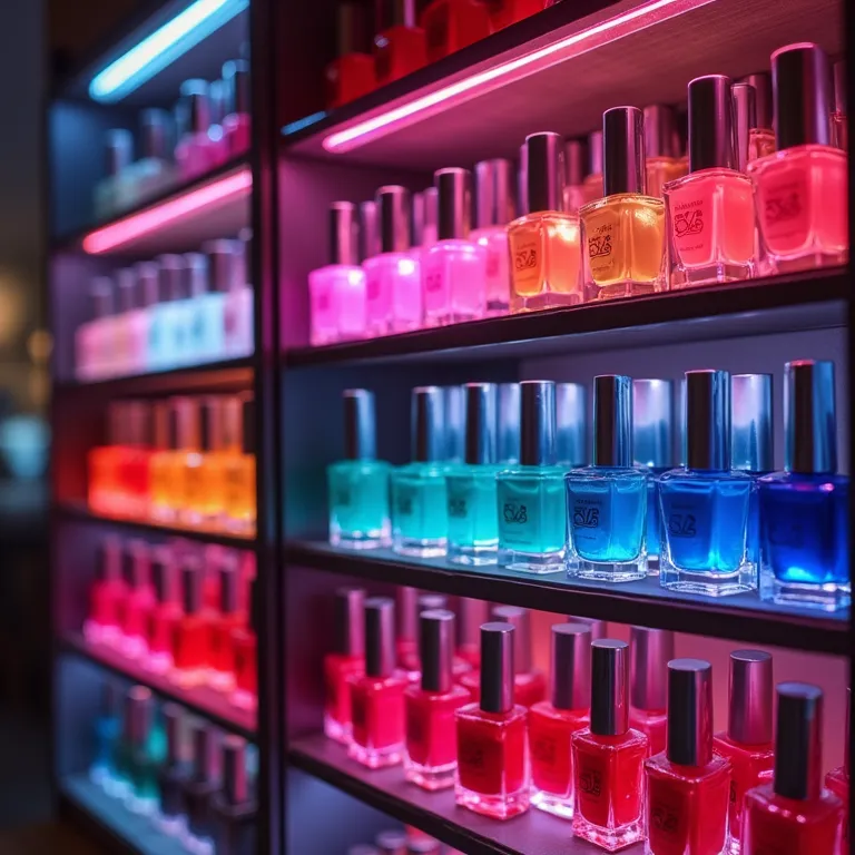 Prateleiras com iluminação LED para esmaltes.